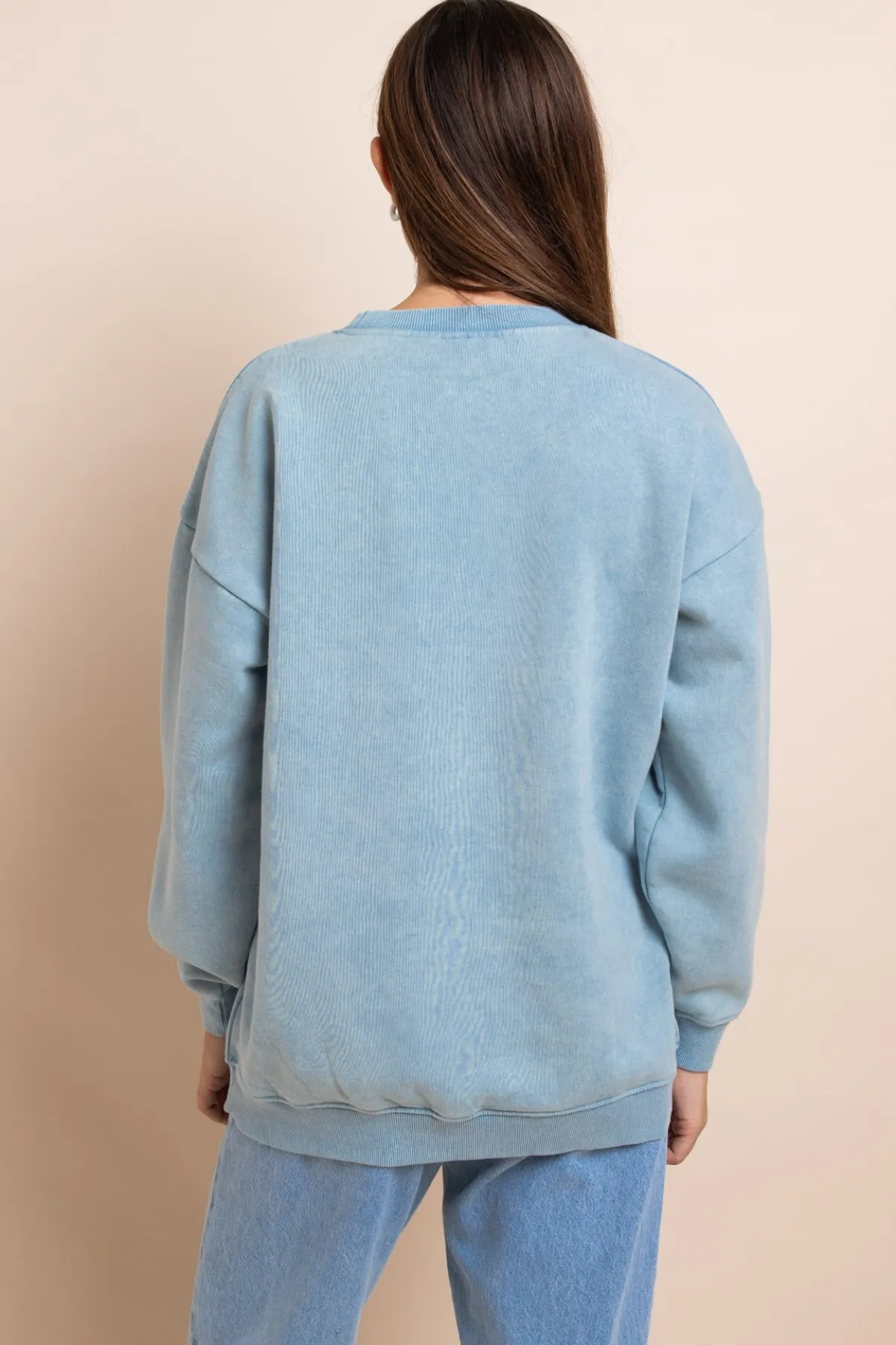 Daisy Street Washed Sweat With Print & Embroidery-Women Hoodies & Sweatshirts