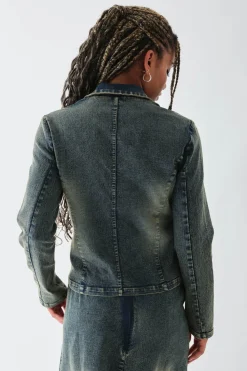 Daisy Street Washed Stretch Denim Blazer-Women Jackets