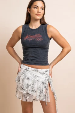 Daisy Street Western Graphic Washed Vest-Women Tops