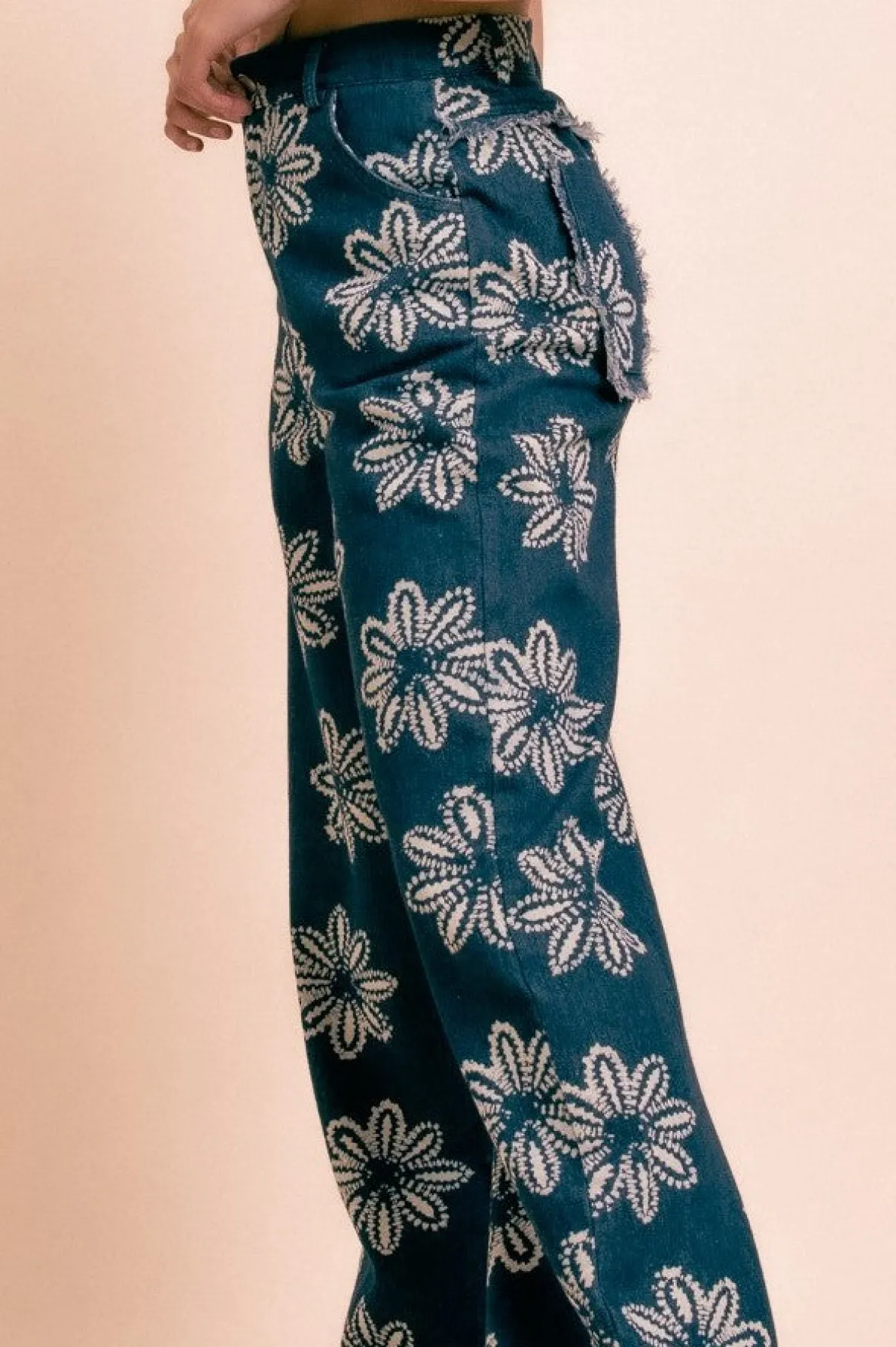 Daisy Street Wide Leg Printed Denim Jeans-Women Trousers