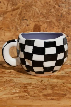 Daisy Street Wobbly Mug With Checkerboard Print- Homeware