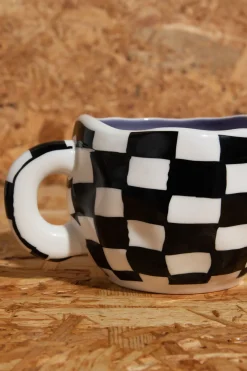 Daisy Street Wobbly Mug With Checkerboard Print- Homeware