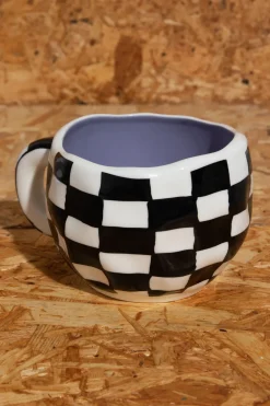 Daisy Street Wobbly Mug With Checkerboard Print- Homeware