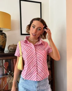 Daisy Street x Chloe Davie Stripe Fitted Shirt-Women Tops