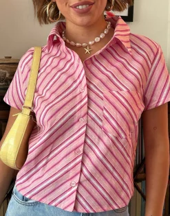 Daisy Street x Chloe Davie Stripe Fitted Shirt-Women Tops