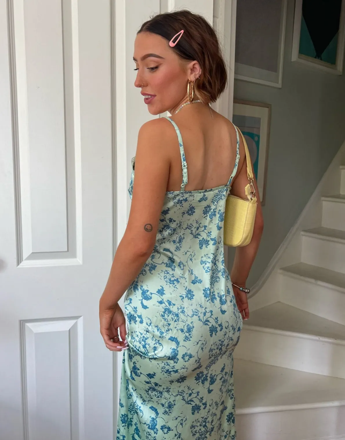 Daisy Street x Chloe Davie 90s Printed Maxi Dress with Lace Trim-Women Dresses