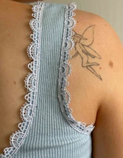 Daisy Street x Chloe Davie Ribbed Vest Top with Lace Trim-Women Tops