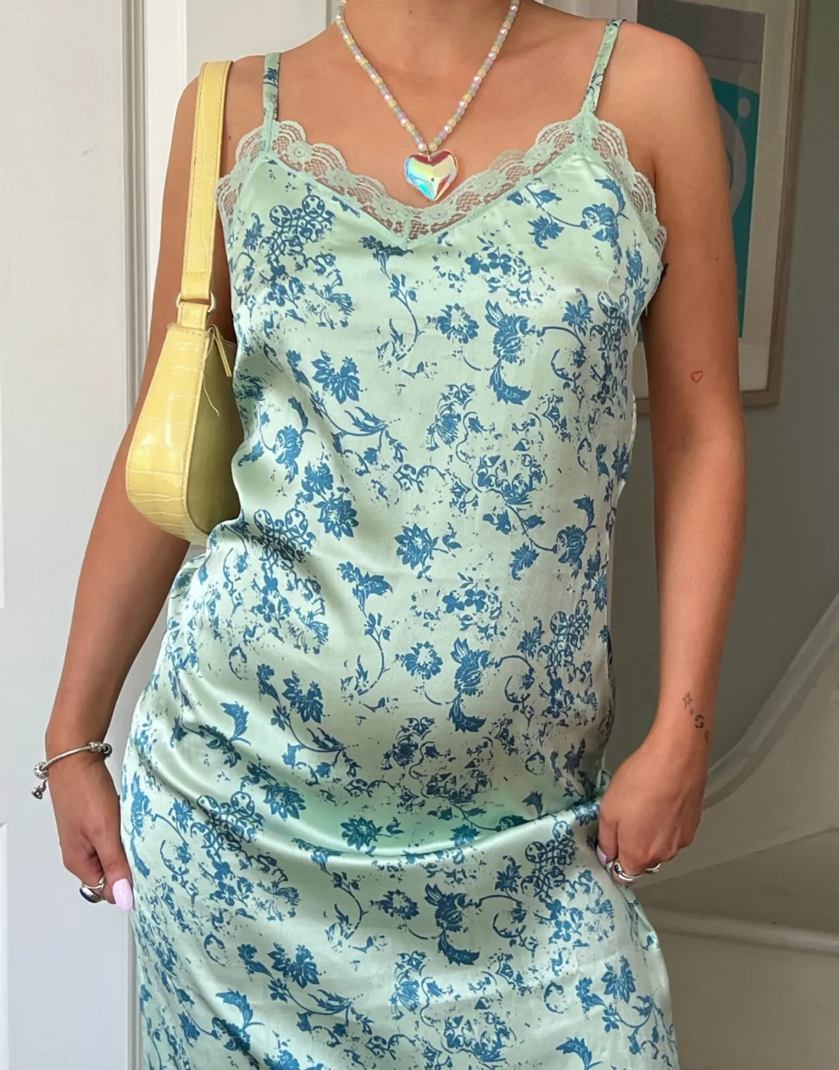 Daisy Street x Chloe Davie 90s Printed Maxi Dress with Lace Trim-Women Dresses