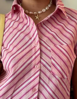 Daisy Street x Chloe Davie Stripe Fitted Shirt-Women Tops