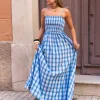 Daisy Street X Molly Mcfarlane Shirred Body Maxi Dress In Check-Women Dresses