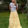 Daisy Street X Molly Mcfarlane Boho Maxi Tiered Skirt In Buttermilk-Women Skirts