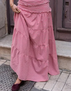 Daisy Street X Molly Mcfarlane Boho Tie Ruffle Maxi Skirt In Gingham-Women Skirts