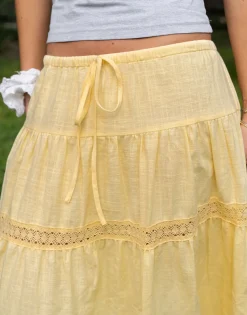 Daisy Street X Molly Mcfarlane Boho Maxi Tiered Skirt In Buttermilk-Women Skirts
