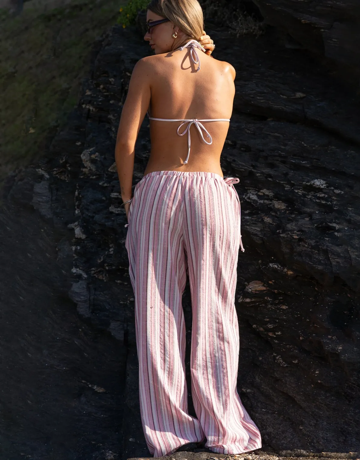 Daisy Street X Molly Mcfarlane Linen Look Pull Trousers In Stripe-Women Trousers